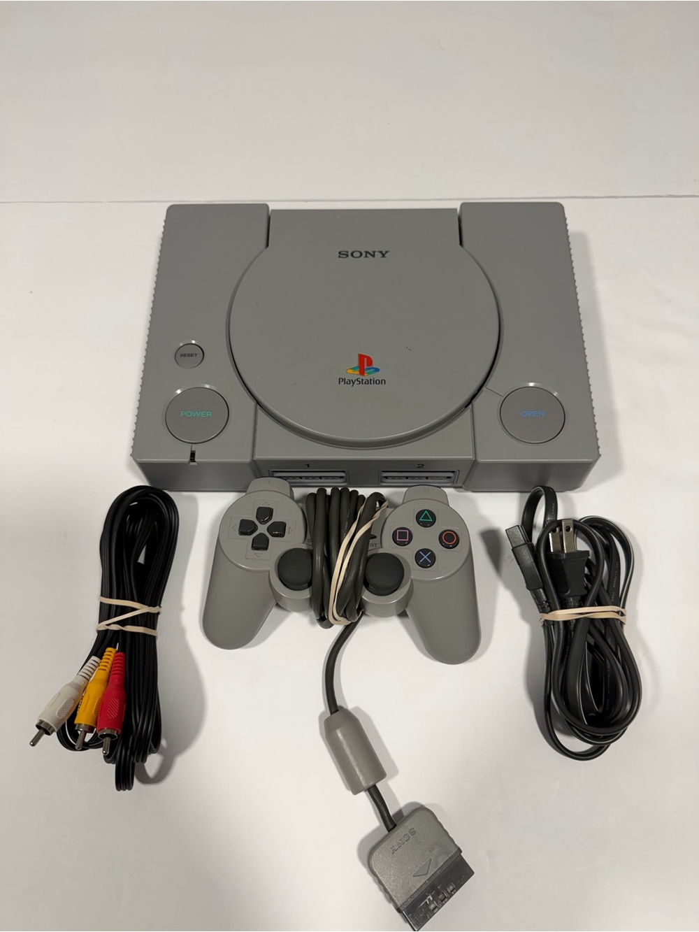 Sony Original Gray PlayStation Console with Controller and Cables